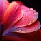 A close up of a red flower with water droplets, AI