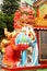 Close up red lion statue in Tin Hau Temple Repulse Bay in Hon