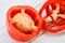 Close up red pepper bell background - bell pepper sliced or fresh sweet pepper seed