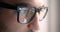 Close Up Reflection Glasses Business Graphics Work Routine Businessman 4k Work Young Laptop Man Eyes.