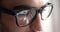 Close Up Reflection Glasses Male Eyes Working Videos 4k Laptop Business Businessman Focused Hacker.