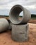 Close up of reinforced concrete pipes at construction site