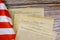 Close up of a replica of U.S. document of American constitution We the people with USA Flag