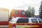 Close-up of rescue vehicles without labels or markings. Firefighters parade and rescue services. The work of the special services