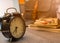 Close-up of Retro alarm black clock vintage style