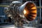 close-up of reusable rocket engine undergoing maintenance