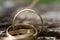 Close-up of a ring with three rings on wooden background