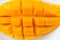 Close up rip mango slice cubes cut