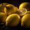 Close-up of ripe lemons with water drops. AI-generated.