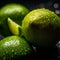 Close-up of ripe limes with water drops. AI-generated.