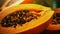 Close up of ripe papaya. View of the Inside of a Papaya. Sweet tropical fruit