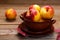 Close up of ripe peaches. Nectarines