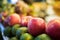 Close up of ripe red apples on sale on fruit market