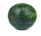 Close-up of a ripe round dark green watermelon, isolated on a white background. Natural organic summer fruits and berries.