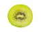 Close-up of Ripe sliced green kiwi fresh fruit segmented isolated on white background