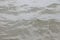 Close-up of a river with undulating waves with muddy gray water in cloudy weather. Background for wallpaper or screensaver on your
