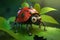 Close up of a robot ladybug sitting on leaves in the outdoor. Generative AI