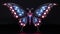 Close up of a robotic cyber punk led lit butterfly in dazzling colors