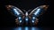 Close up of a robotic cyber punk led lit butterfly in dazzling colors