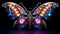 Close up of a robotic cyber punk led lit butterfly in dazzling colors