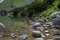 Close up on rocks and water in the Morskie Oko, Tatra Mountains, Poland