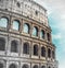 Close up on Roman colloseum in Rome, Italy, black and white, sketch to photo effect, soft focus