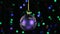 Close-up, the rotation of a lilac Christmas ball hanged on a golden rope. Christmas and New Year decoration.