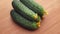 Close-up. Rotation of natural ripe green cucumbers . Food background. ProRes 422 4K