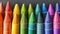 A close up of a row of colored crayons in various shades, AI