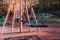 Close up of a row of emplty swings