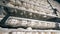 Close up of rows of white eggs contained in metal trays