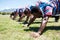 Close up of rugby team exercising