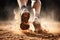 Close-up of running athlete\\\'s legs on sand. Sport concept, Rear view closeup sport shoe of racer in running on trail