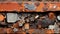 a close up of rusted metal on the side of a building