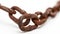 Close-up of a rusty chain with focus on the links, against a white background