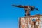 Close-up of rusty harpoon gun on whaler