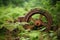 close-up of rusty tractor wheel in overgrown field