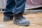 Close up safety shoes men use for protection accident in factory. Neural network AI generated