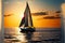 close-up sailboat sailing under a beautiful sunset, generative Ai