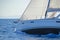 Close-up of a sailing yacht in action