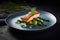 Close up of a salmon with avocado dish isolated. Healthy food lifestyle