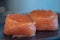 Close up Salmon Ikura Gunkan sushi.A popular Japanese food made of the basic ingredients with rice seaweed accompanied by salmon a