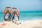 Close up sandals on the sand beach with starfish sandy beach.