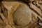 Close up sandstone texture background with giant ball in the middle, natural surface. Background on theme geology