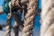 Close up of sandy rope on the beach