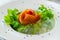 Close up sashimi salmon with vegetables