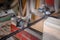 Close-up of a sawmill blade. Old woodworking equipment, Timber industry