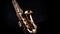 Close up of Saxophone, jazz music. Alto sax musical instrument on black background