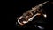 Close up of Saxophone, jazz music. Alto sax musical instrument on black background