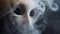 Close-up of scary ghostly face formed from swirling smoke. Mystery phantom visage